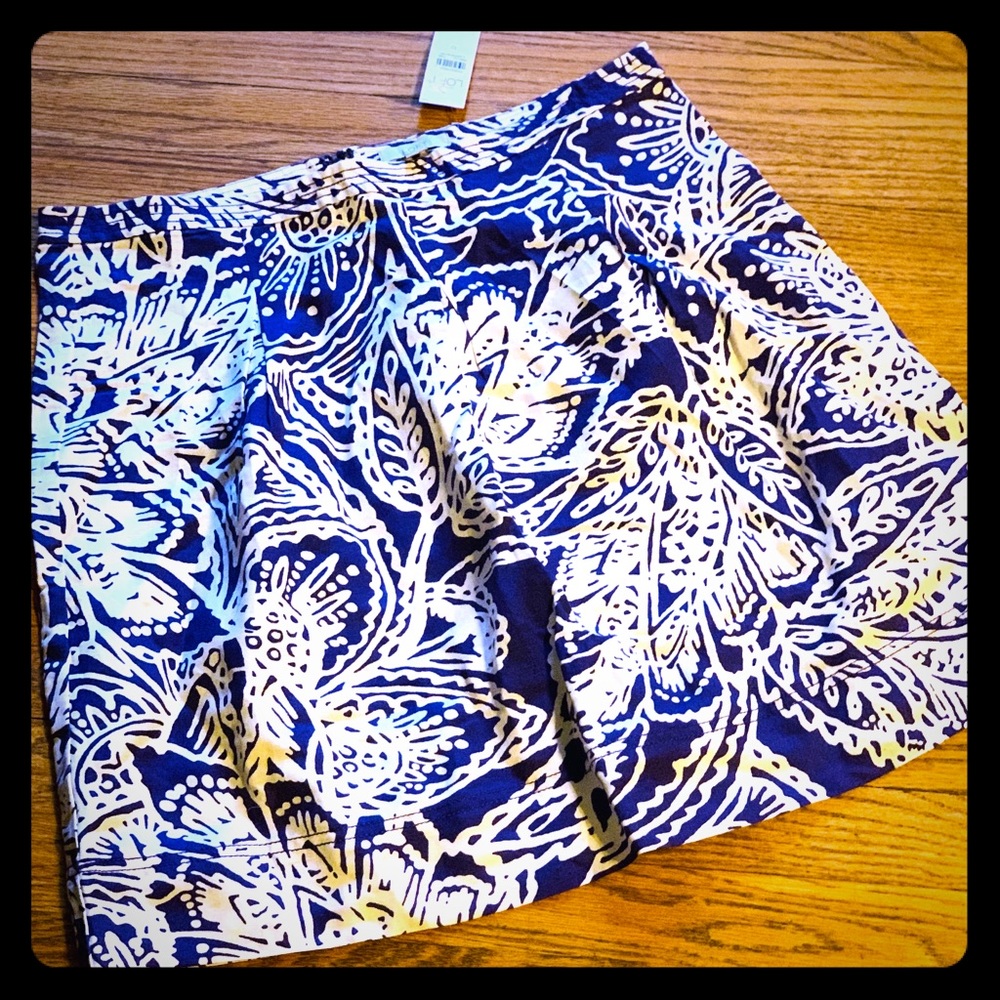 Blue & White/Cream Flower Print Skirt